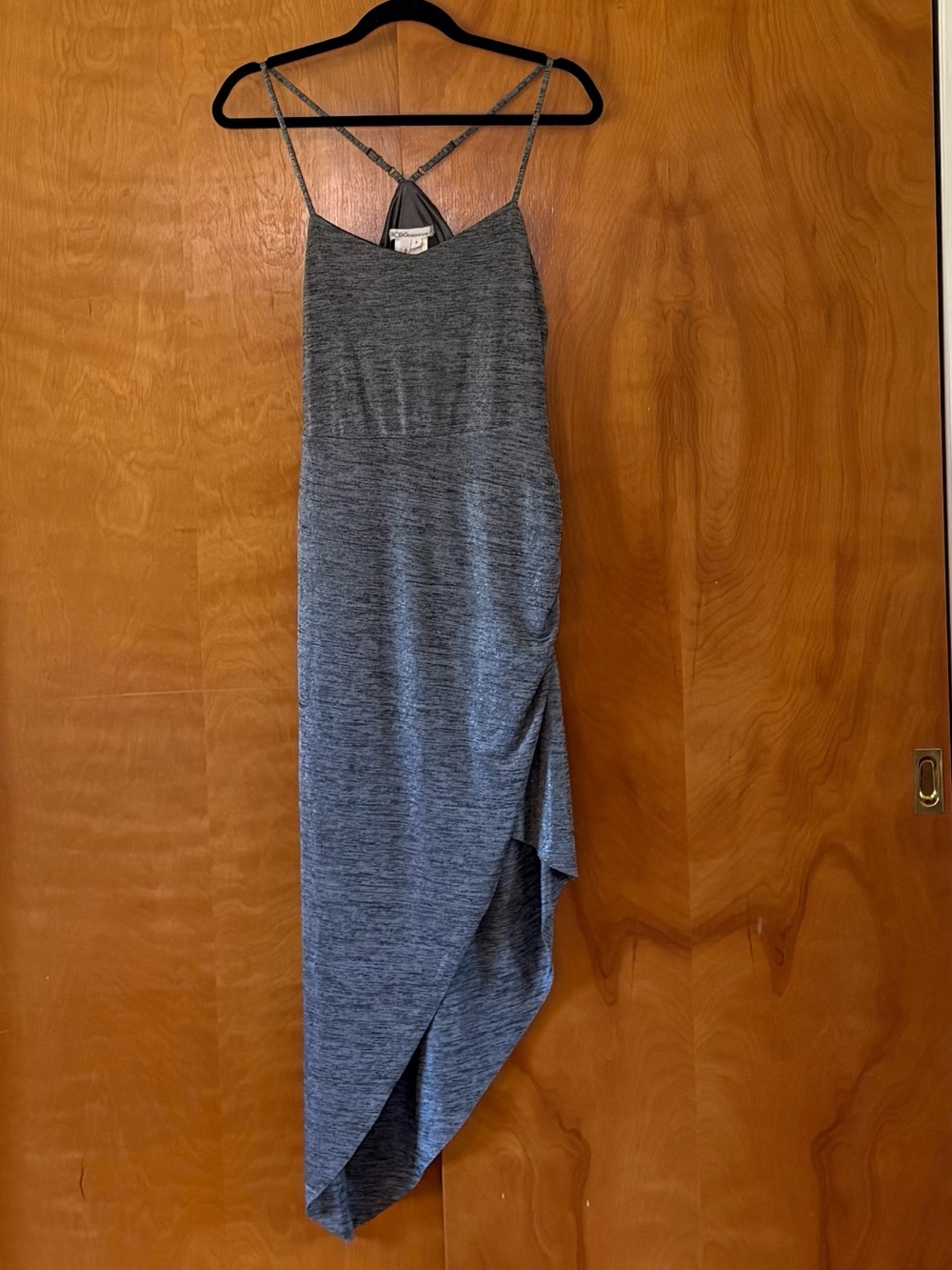 BCBG Generation Heather Metallic Gray Asymmetrical Strappy Maxi Dress size S